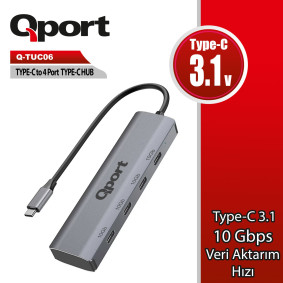 QPORT Q-TUC06 TYPE-C TO 4 PORT TYPE-C COKLAYICI QPORT Q-TUC06 TYPE-C TO 4 PORT TYPE-C COKLAYICI