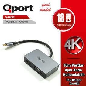 QPORT Q-THV2 TYPE-C TO HDMI/VGA CEVIRICI ADAPTÖR QPORT Q-THV2 TYPE-C TO HDMI/VGA CEVIRICI ADAPTÖR